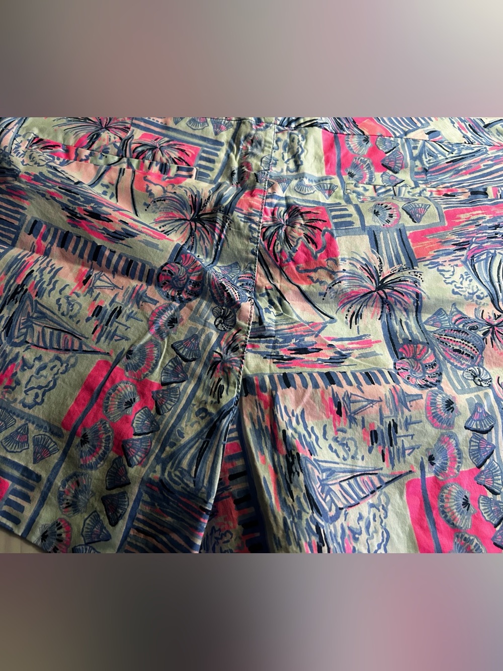 Lilly Pulitzer Adie Ruffle Pocket Shorts Blue Print Size 16 - Picture 2 of 6